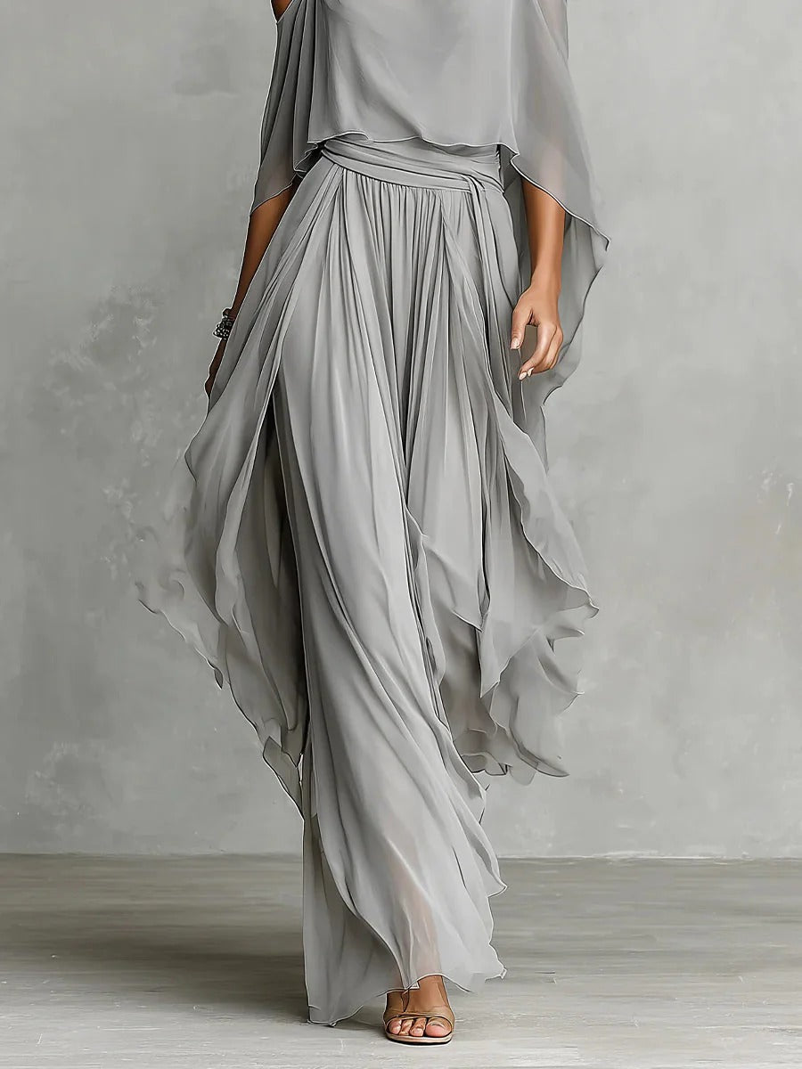 Off-Shoulder Wide-Leg Pants Set Chiffon for Women | Perfect for Spring