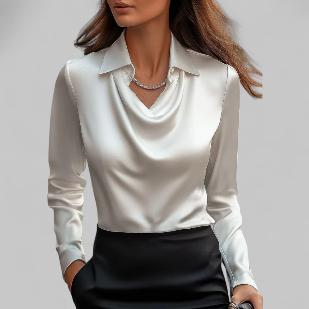 Blouse Draped Neck Long Sleeve Satin for Women
