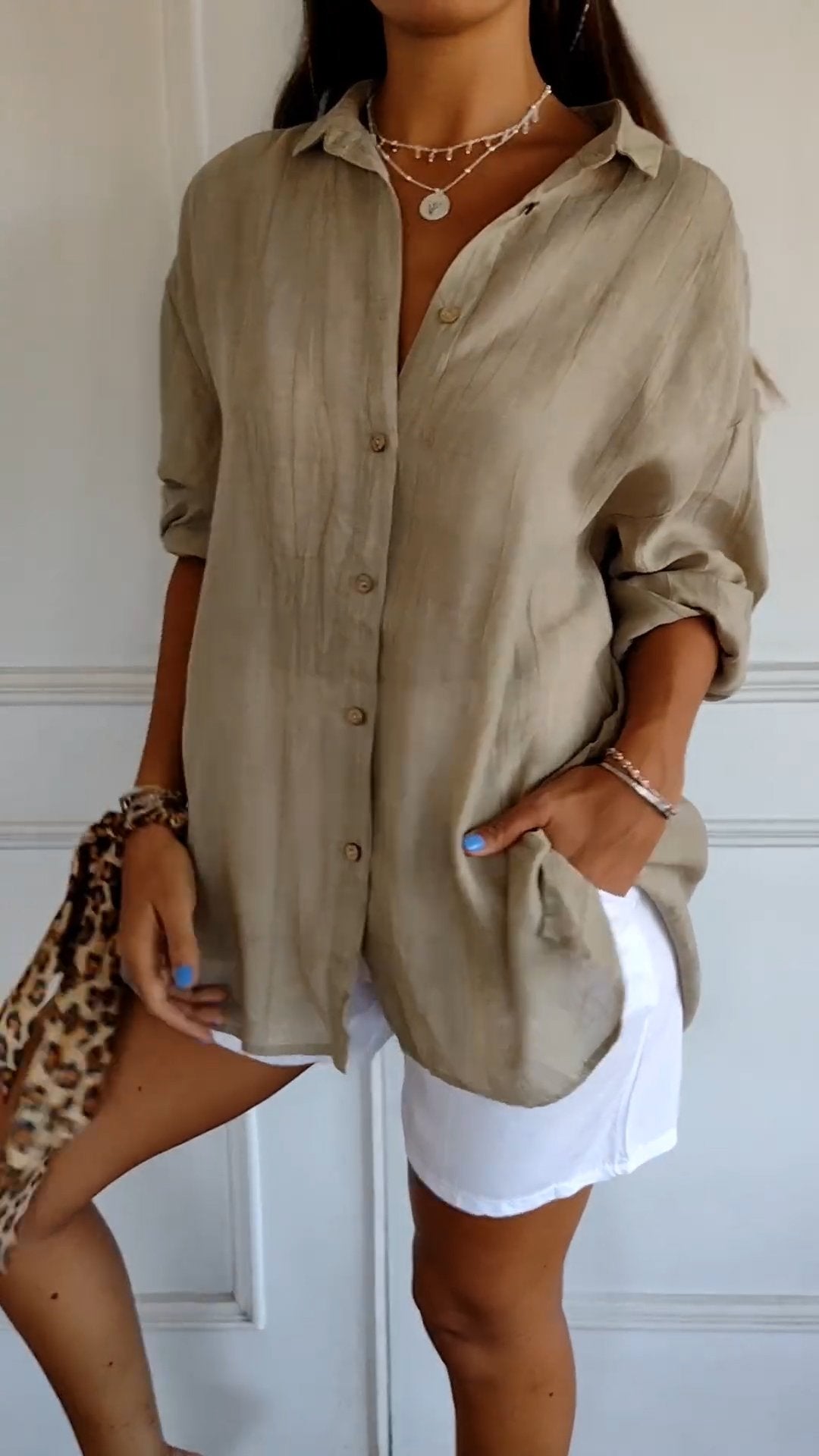 Button-Up Shirt Long Sleeve Pleated Front for Women