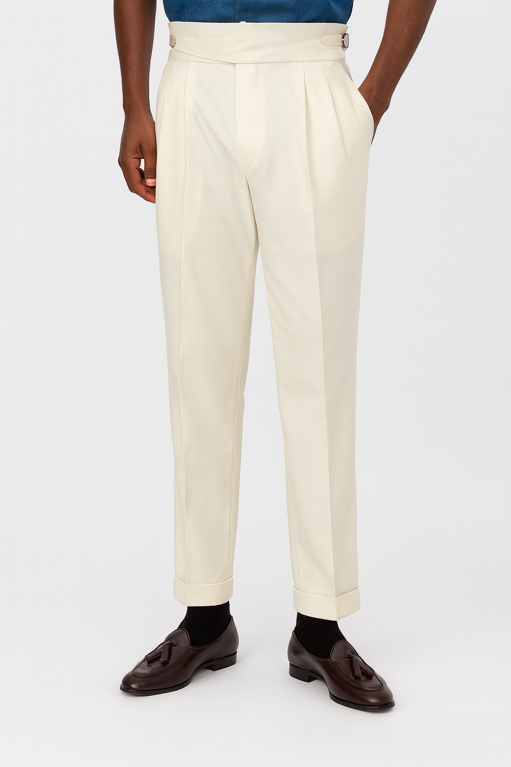 High-Waisted Pleated Straight-Leg Pants with Drawstring for Men