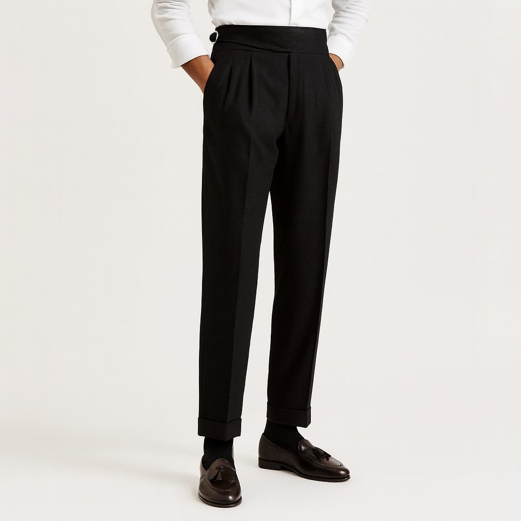 High-Waisted Pleated Straight-Leg Pants with Drawstring for Men