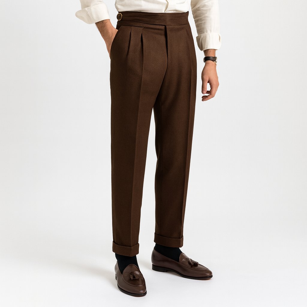 High-Waisted Pleated Straight-Leg Pants with Drawstring for Men