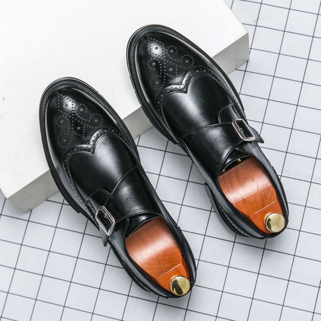 Dress Shoes Leather Wingtip Monk Strap for Men