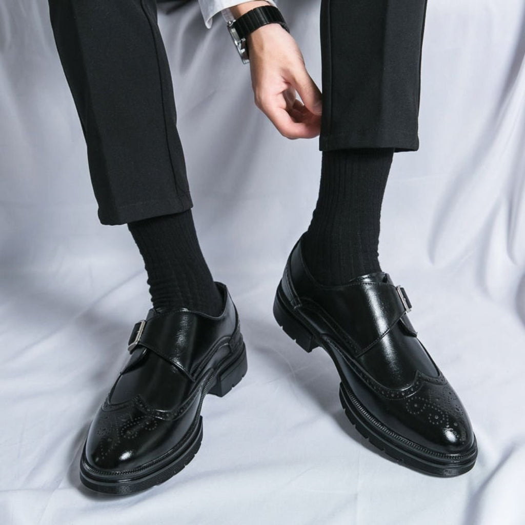 Dress Shoes Leather Wingtip Monk Strap for Men