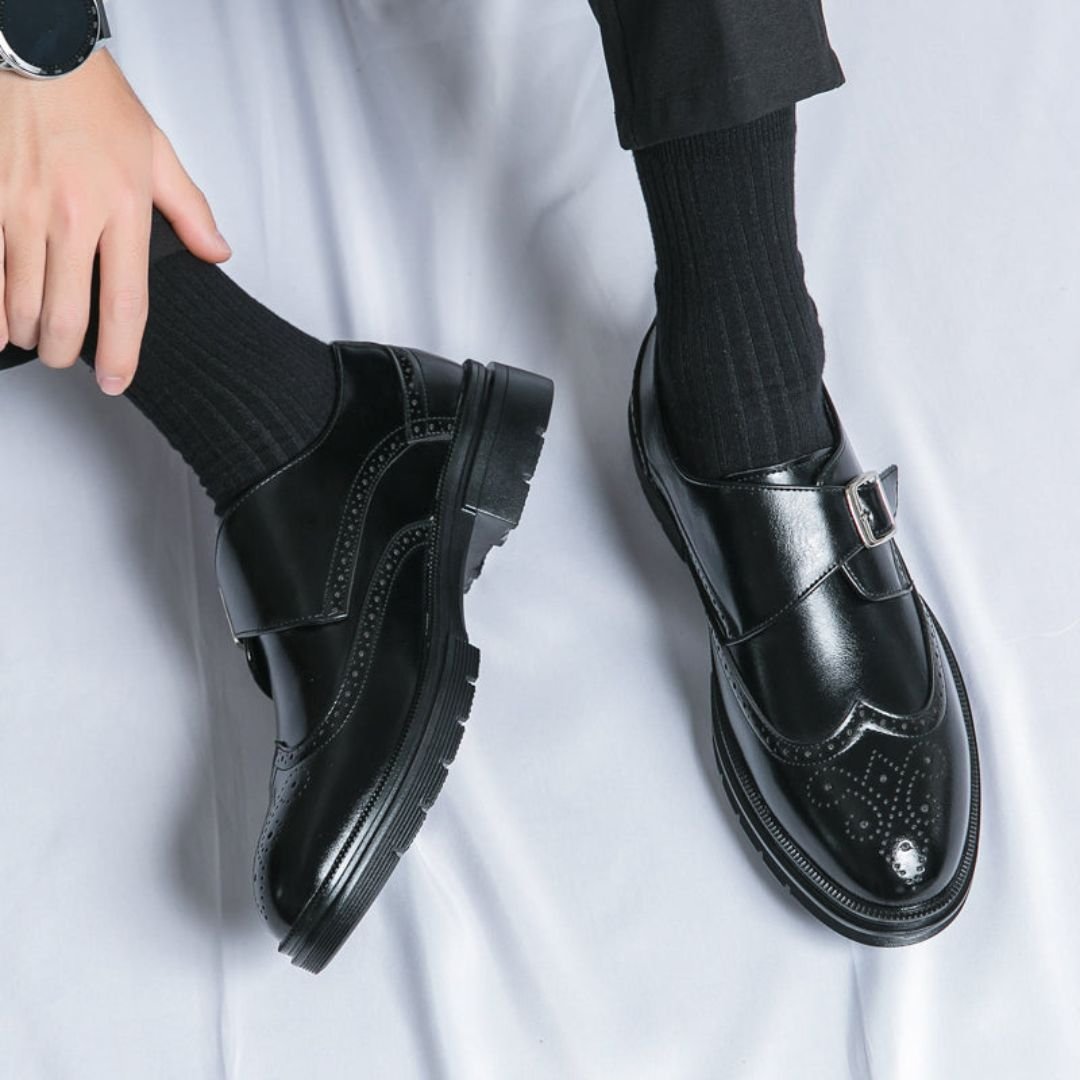 Dress Shoes Leather Wingtip Monk Strap for Men