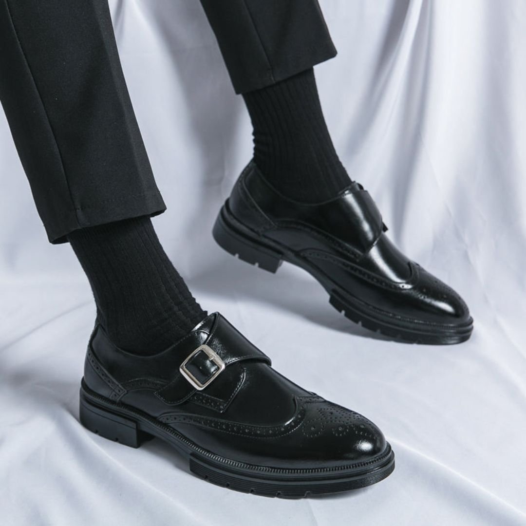 Dress Shoes Leather Wingtip Monk Strap for Men