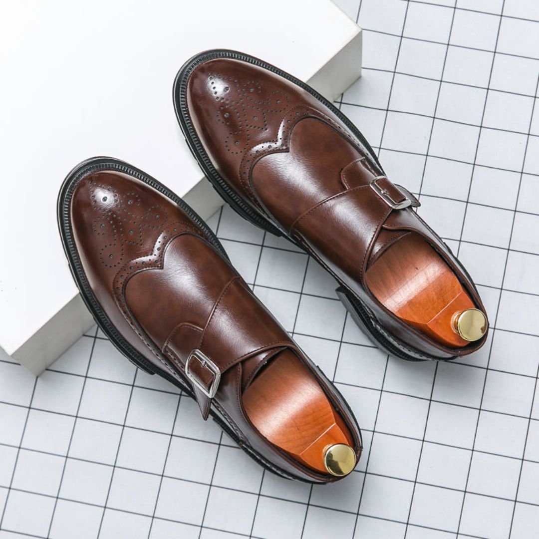 Dress Shoes Leather Wingtip Monk Strap for Men