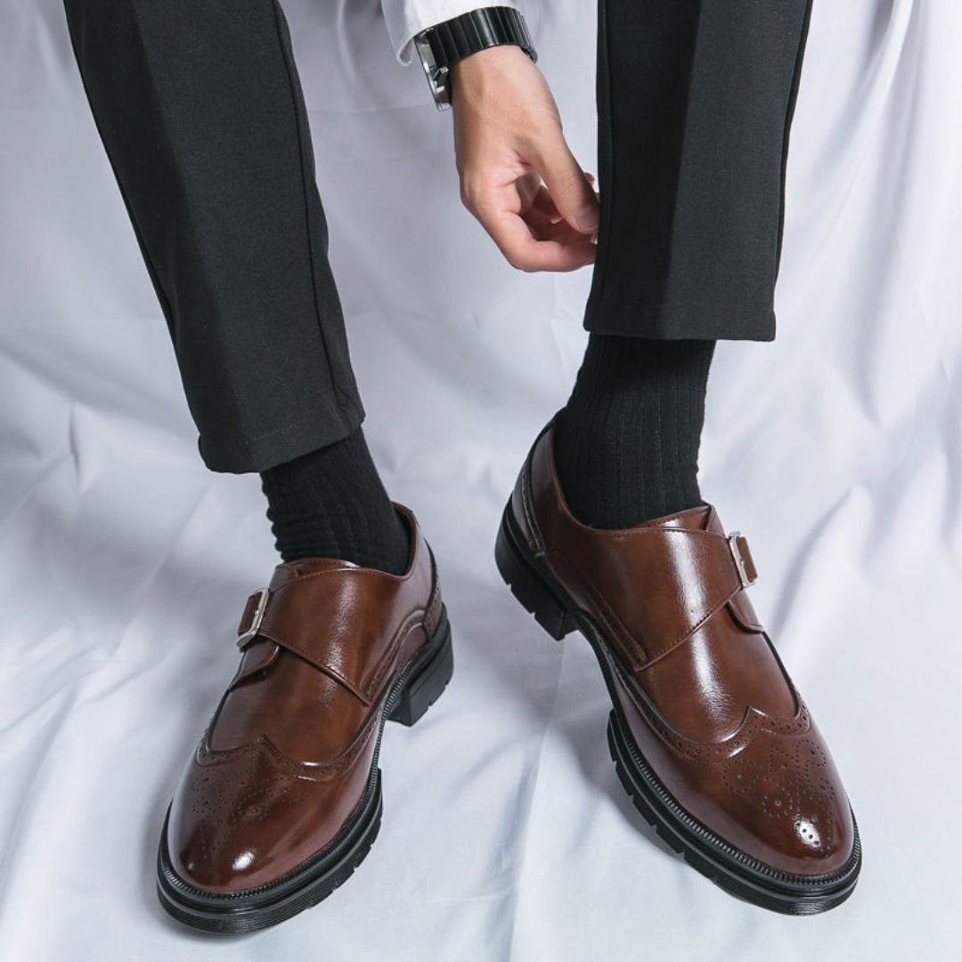 Dress Shoes Leather Wingtip Monk Strap for Men