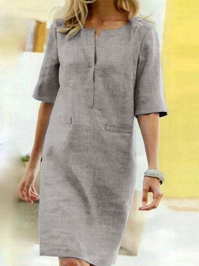 Shift Dress Split Neck 3/4 Sleeve for Women