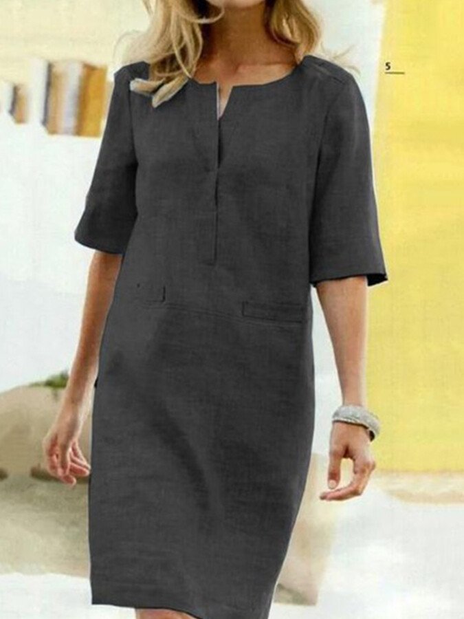 Shift Dress Split Neck 3/4 Sleeve for Women