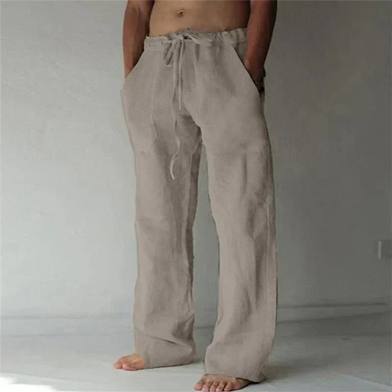 Straight-Leg Linen Blend Pants High Waist for Men | Perfect for Summer