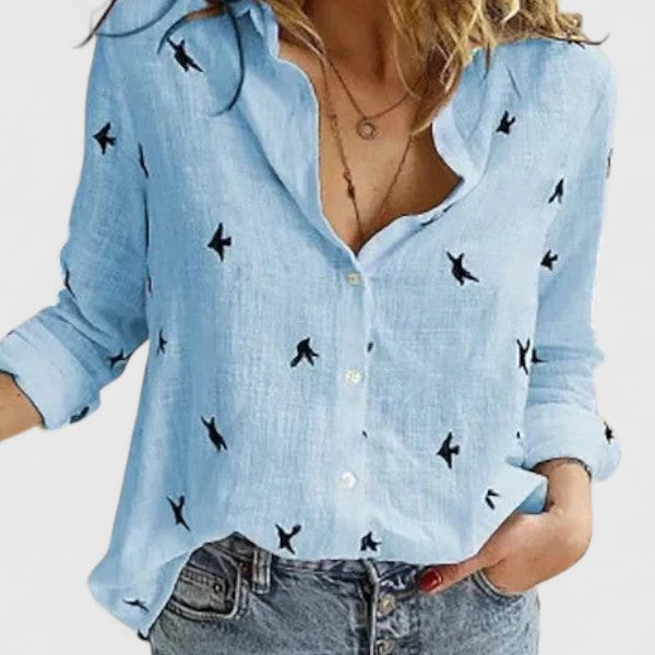 Blouse V-Neck Button Down Long Sleeve for Women