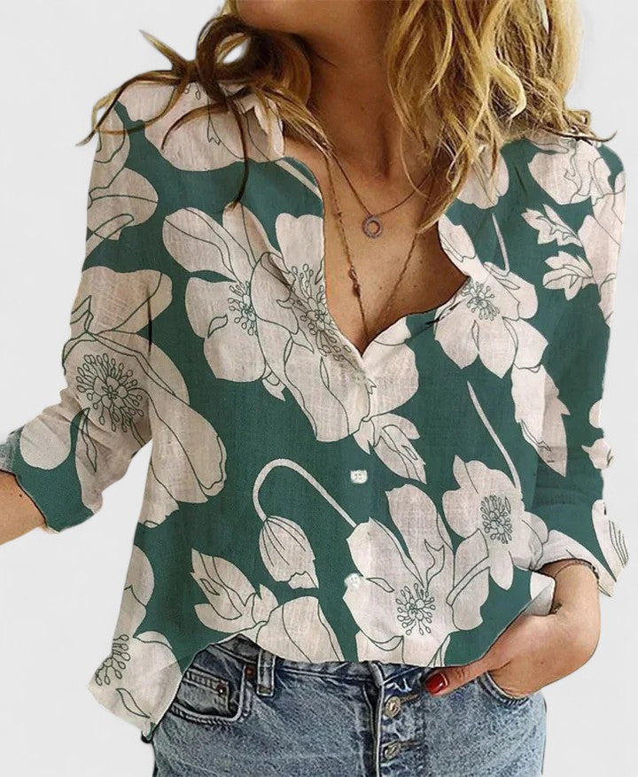 Blouse V-Neck Button Down Long Sleeve for Women