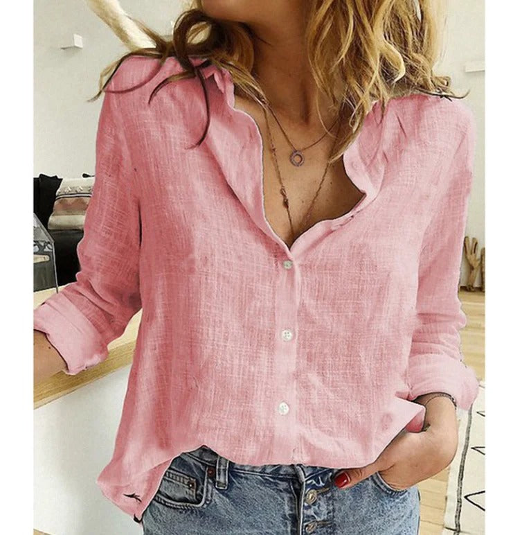 Blouse V-Neck Button Down Long Sleeve for Women