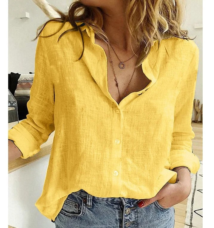 Blouse V-Neck Button Down Long Sleeve for Women