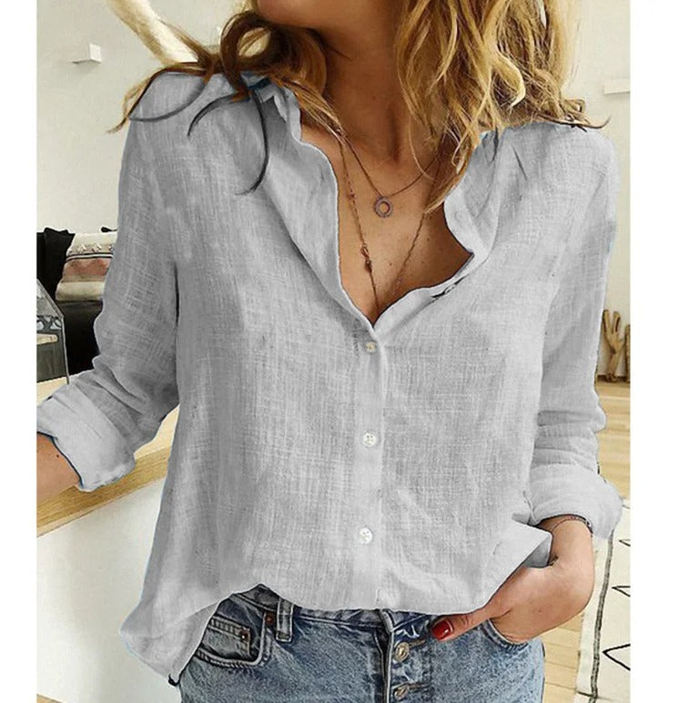 Blouse V-Neck Button Down Long Sleeve for Women