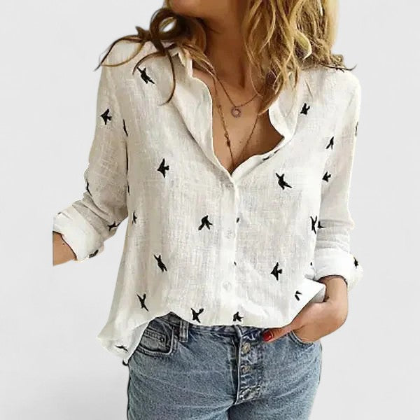Blouse V-Neck Button Down Long Sleeve for Women