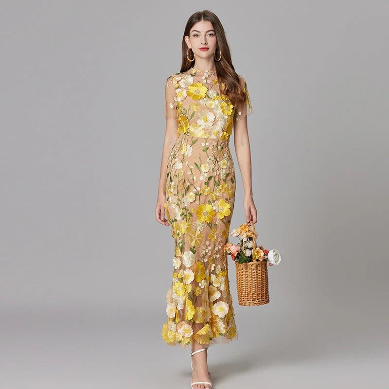 Maxi Dress Floral Applique Sleeveless for Women