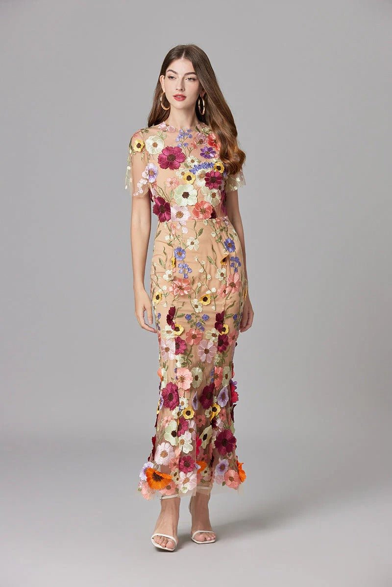 Maxi Dress Floral Applique Sleeveless for Women