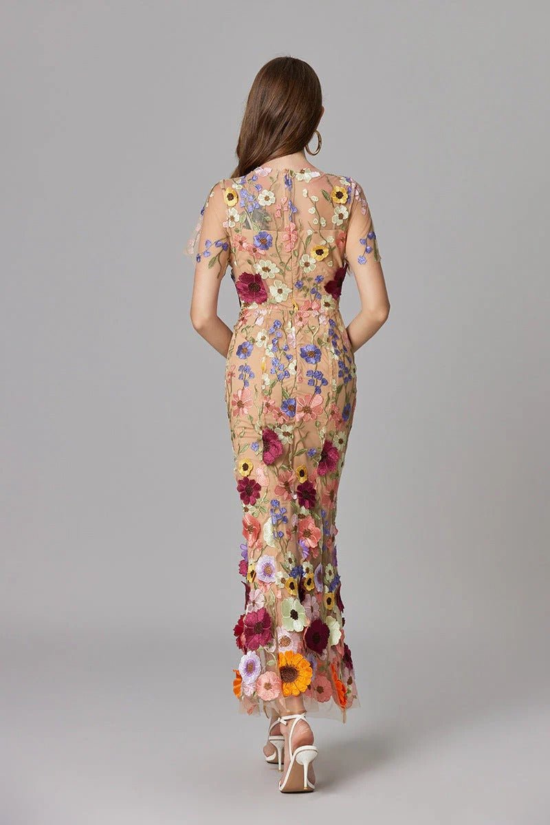 Maxi Dress Floral Applique Sleeveless for Women
