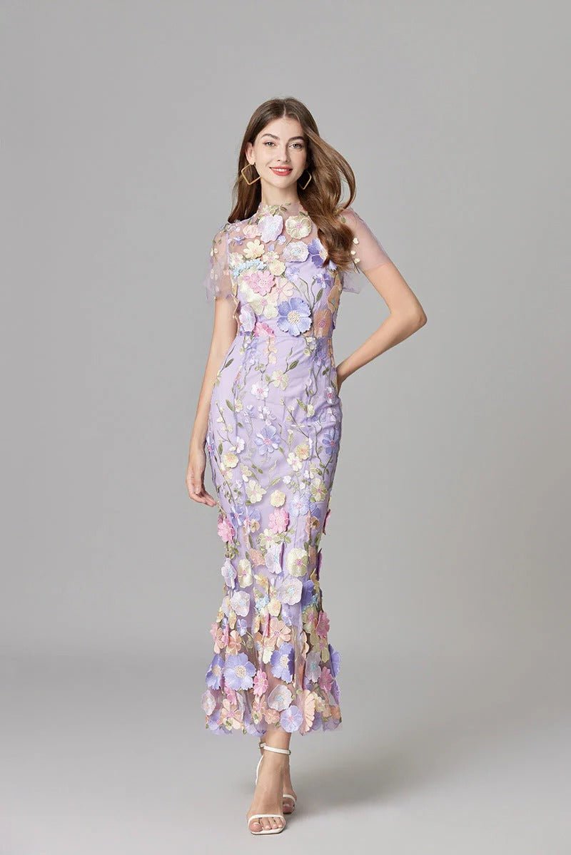 Maxi Dress Floral Applique Sleeveless for Women
