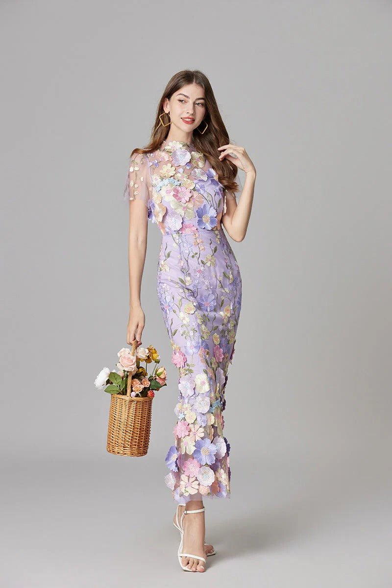 Maxi Dress Floral Applique Sleeveless for Women