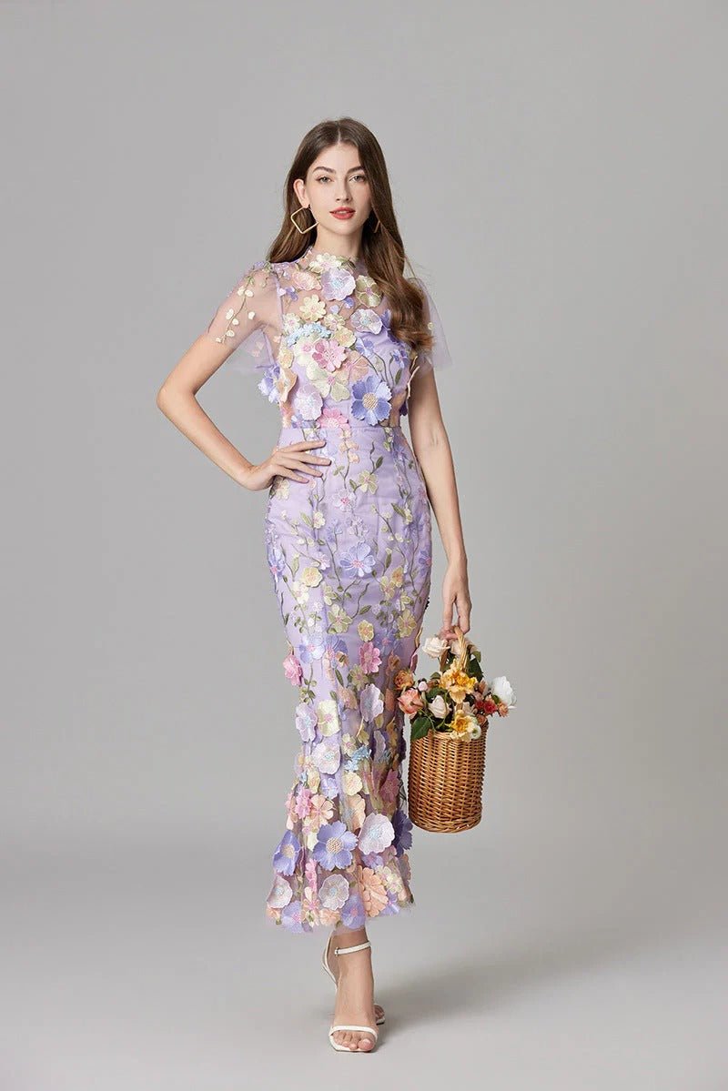 Maxi Dress Floral Applique Sleeveless for Women