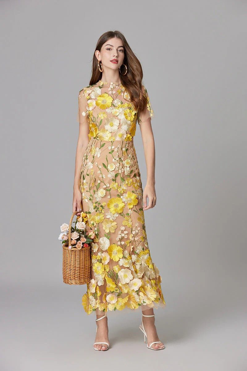 Maxi Dress Floral Applique Sleeveless for Women