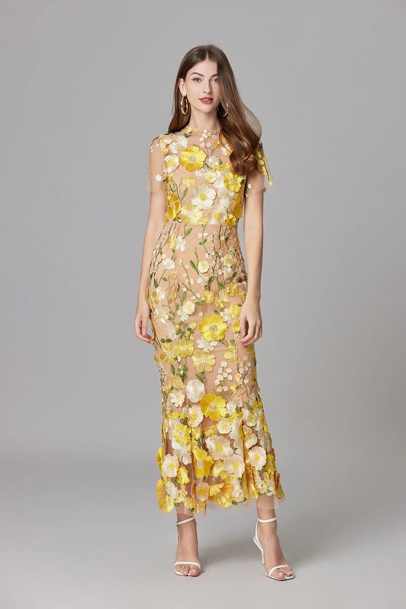 Maxi Dress Floral Applique Sleeveless for Women