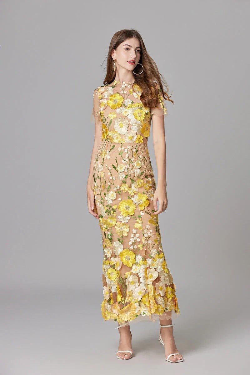 Maxi Dress Floral Applique Sleeveless for Women