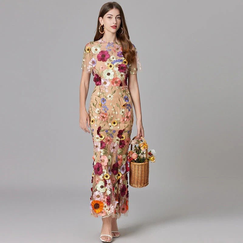Maxi Dress Floral Applique Sleeveless for Women