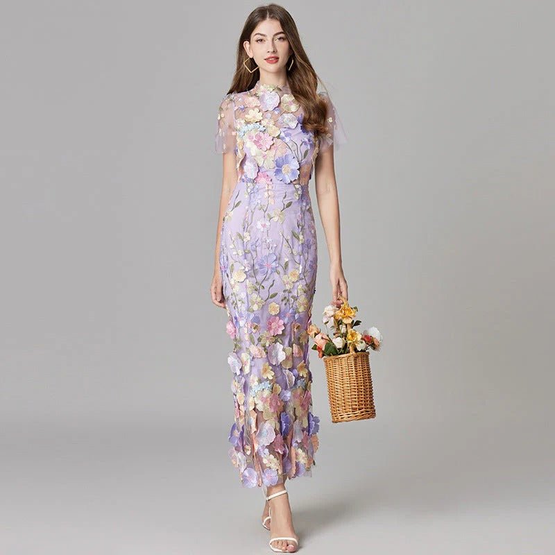Maxi Dress Floral Applique Sleeveless for Women