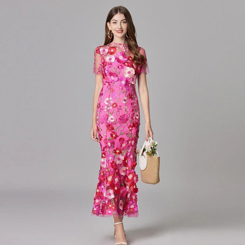 Maxi Dress Floral Applique Sleeveless for Women