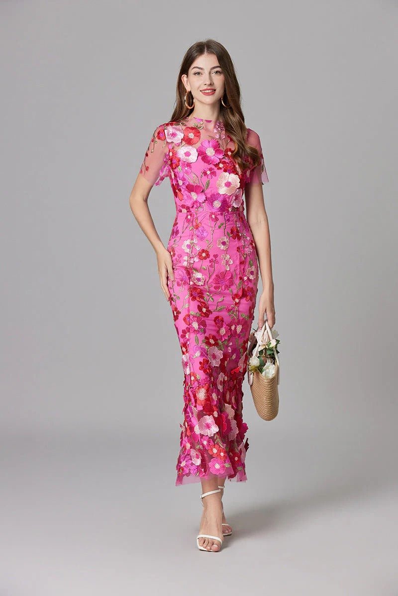 Maxi Dress Floral Applique Sleeveless for Women