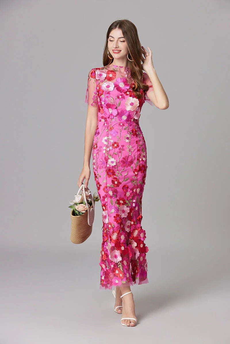 Maxi Dress Floral Applique Sleeveless for Women