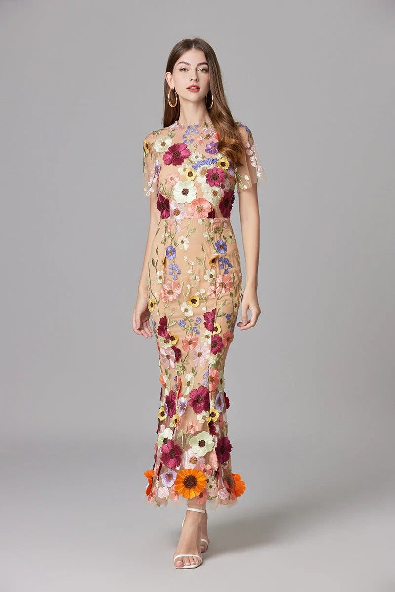 Maxi Dress Floral Applique Sleeveless for Women
