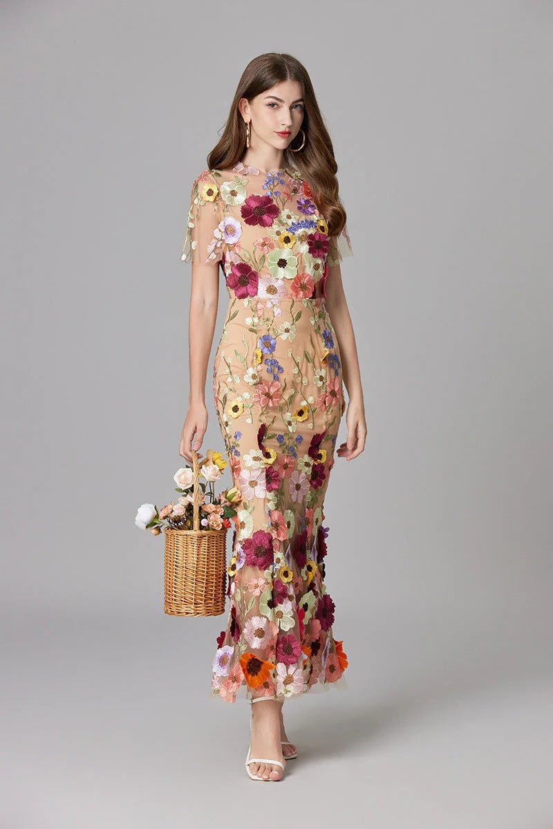 Maxi Dress Floral Applique Sleeveless for Women