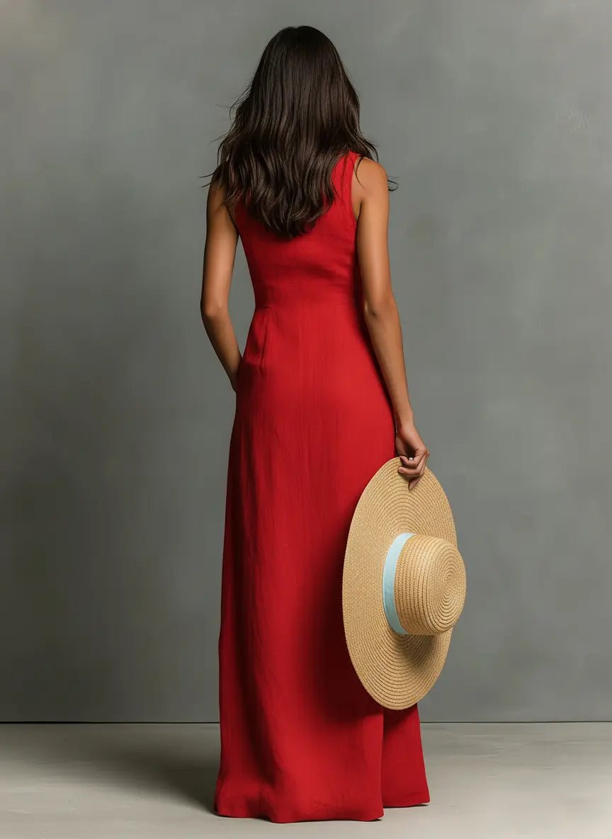 Sleeveless Collared Maxi Dress Button-Front for Women