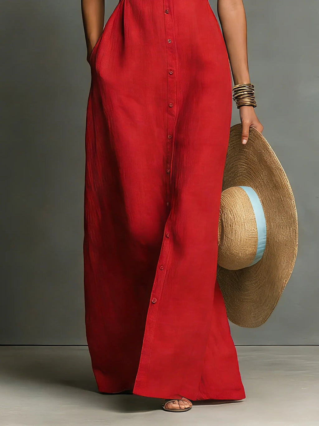 Sleeveless Collared Maxi Dress Button-Front for Women