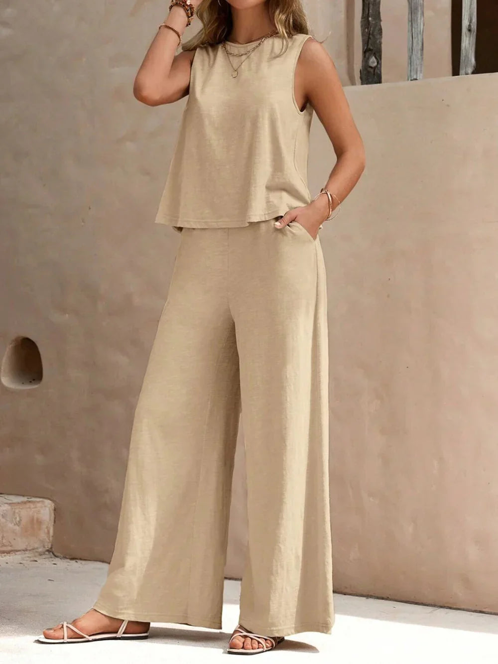 Sleeveless Top & Wide-Leg Pant Set for Women